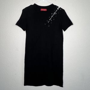N : philanthropy Black lace up shoulder Cutout Knit tee shirt dress size XS Ad8